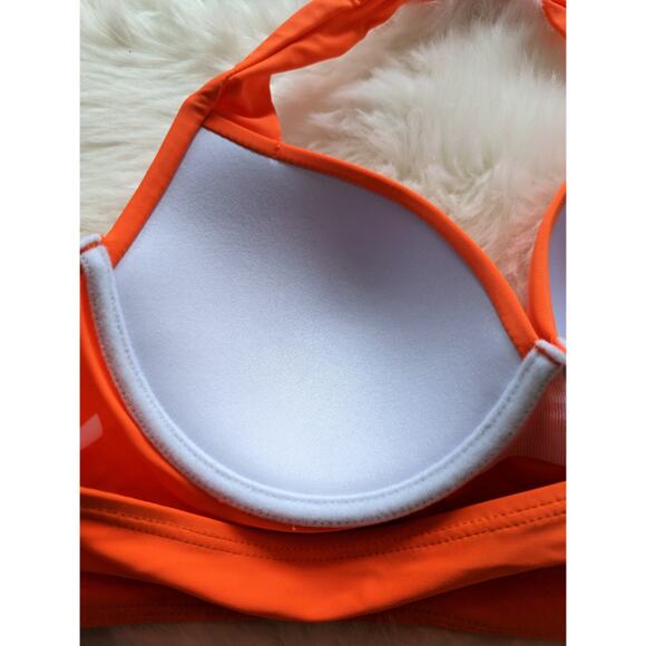 Shein Neon Orange Molded Cup Halter Bikini Sunset Ombre sz Small New - Picture 8 of 9